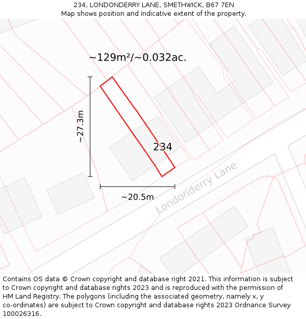 234, LONDONDERRY LANE, SMETHWICK, B67 7EN: Plot and title map