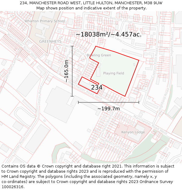 234, MANCHESTER ROAD WEST, LITTLE HULTON, MANCHESTER, M38 9UW: Plot and title map