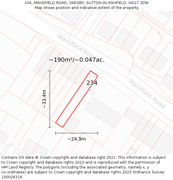 234, MANSFIELD ROAD, SKEGBY, SUTTON-IN-ASHFIELD, NG17 3DW: Plot and title map