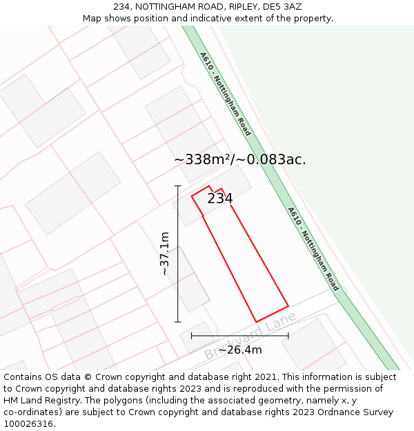 234, NOTTINGHAM ROAD, RIPLEY, DE5 3AZ: Plot and title map