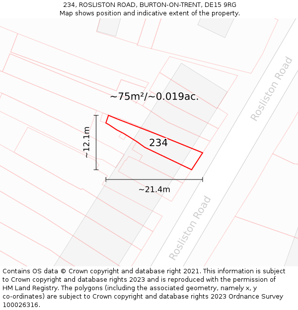 234, ROSLISTON ROAD, BURTON-ON-TRENT, DE15 9RG: Plot and title map