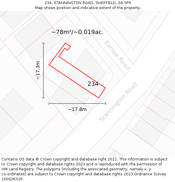 234, STANNINGTON ROAD, SHEFFIELD, S6 5FR: Plot and title map