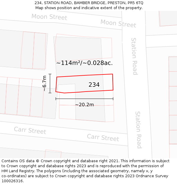 234, STATION ROAD, BAMBER BRIDGE, PRESTON, PR5 6TQ: Plot and title map