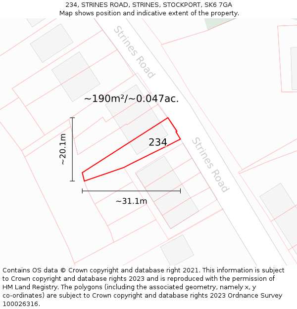 234, STRINES ROAD, STRINES, STOCKPORT, SK6 7GA: Plot and title map