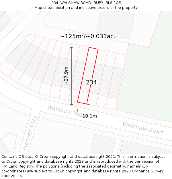 234, WALSHAW ROAD, BURY, BL8 1QS: Plot and title map
