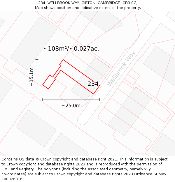 234, WELLBROOK WAY, GIRTON, CAMBRIDGE, CB3 0GJ: Plot and title map