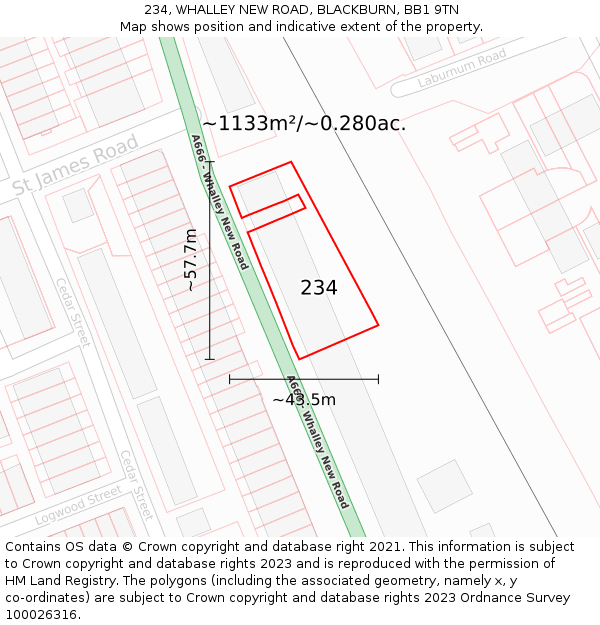 234, WHALLEY NEW ROAD, BLACKBURN, BB1 9TN: Plot and title map