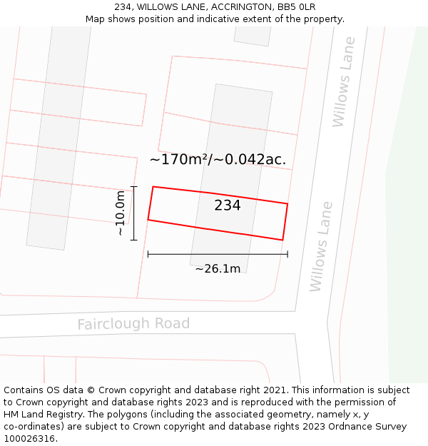 234, WILLOWS LANE, ACCRINGTON, BB5 0LR: Plot and title map