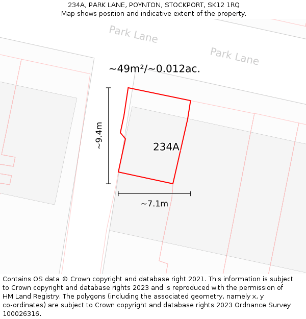 234A, PARK LANE, POYNTON, STOCKPORT, SK12 1RQ: Plot and title map