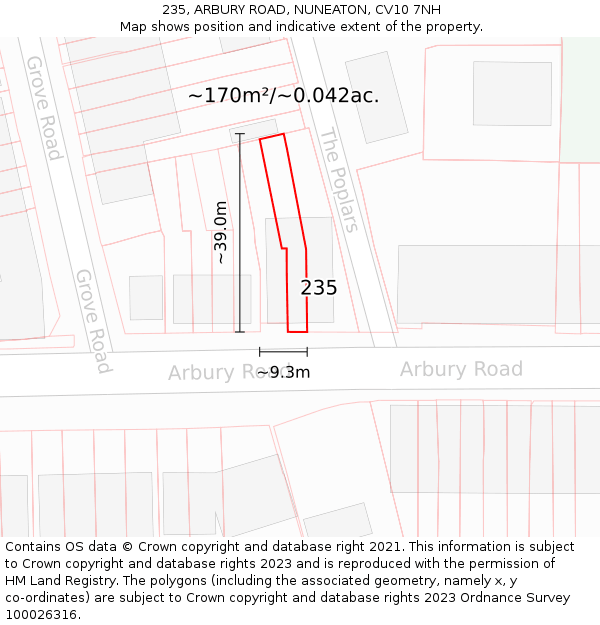 235, ARBURY ROAD, NUNEATON, CV10 7NH: Plot and title map