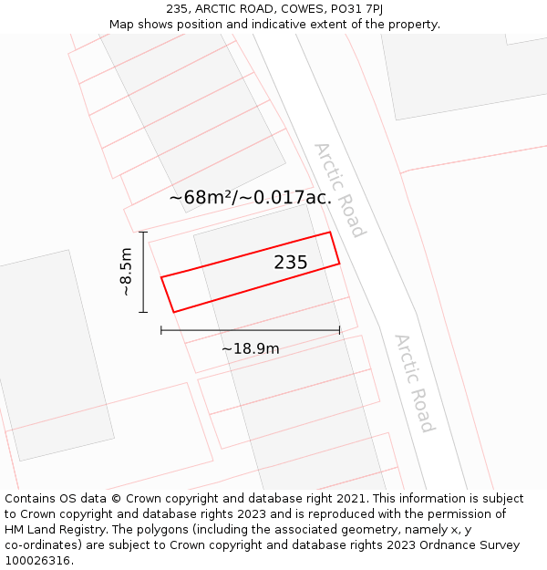 235, ARCTIC ROAD, COWES, PO31 7PJ: Plot and title map