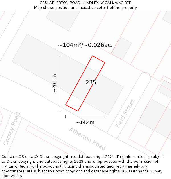 235, ATHERTON ROAD, HINDLEY, WIGAN, WN2 3PR: Plot and title map