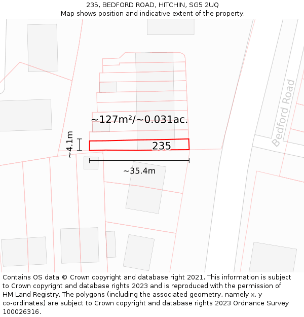 235, BEDFORD ROAD, HITCHIN, SG5 2UQ: Plot and title map