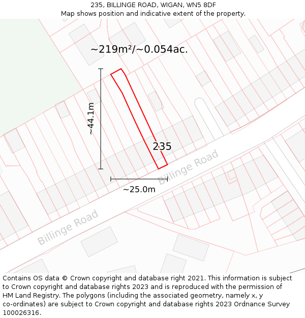 235, BILLINGE ROAD, WIGAN, WN5 8DF: Plot and title map