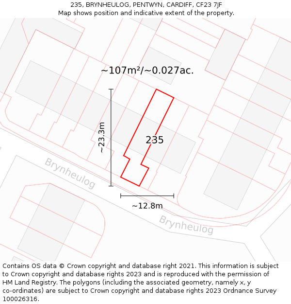 235, BRYNHEULOG, PENTWYN, CARDIFF, CF23 7JF: Plot and title map