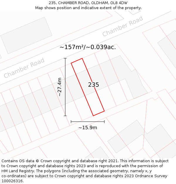 235, CHAMBER ROAD, OLDHAM, OL8 4DW: Plot and title map