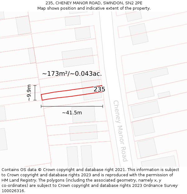 235, CHENEY MANOR ROAD, SWINDON, SN2 2PE: Plot and title map