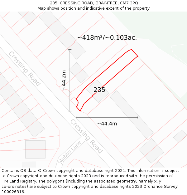 235, CRESSING ROAD, BRAINTREE, CM7 3PQ: Plot and title map