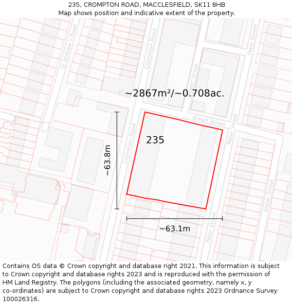 235, CROMPTON ROAD, MACCLESFIELD, SK11 8HB: Plot and title map