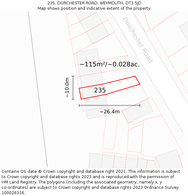 235, DORCHESTER ROAD, WEYMOUTH, DT3 5JD: Plot and title map