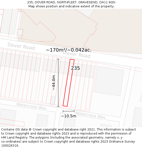235, DOVER ROAD, NORTHFLEET, GRAVESEND, DA11 9QN: Plot and title map