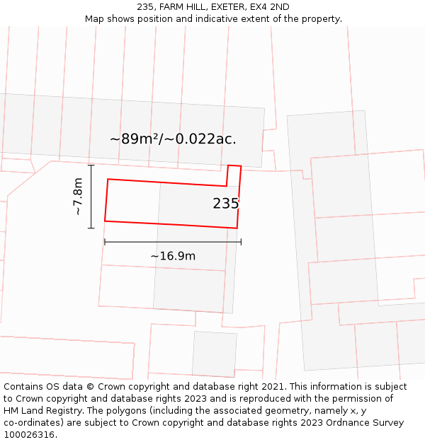 235, FARM HILL, EXETER, EX4 2ND: Plot and title map
