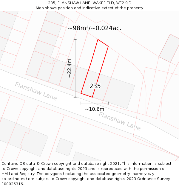 235, FLANSHAW LANE, WAKEFIELD, WF2 9JD: Plot and title map