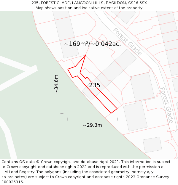 235, FOREST GLADE, LANGDON HILLS, BASILDON, SS16 6SX: Plot and title map