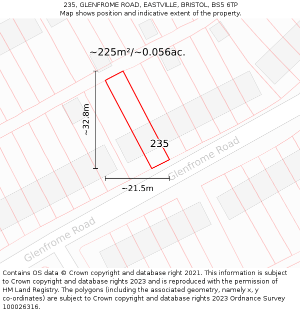 235, GLENFROME ROAD, EASTVILLE, BRISTOL, BS5 6TP: Plot and title map