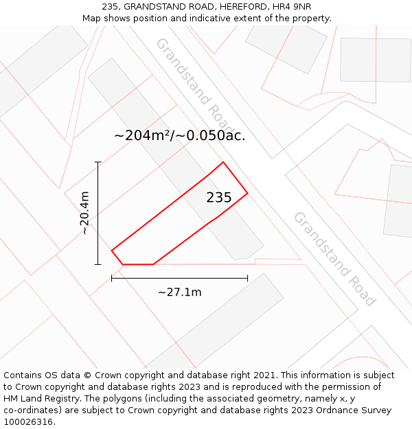 235, GRANDSTAND ROAD, HEREFORD, HR4 9NR: Plot and title map