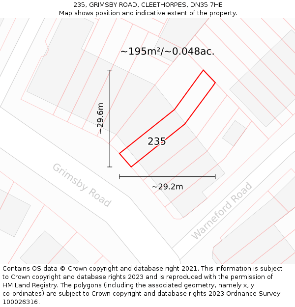 235, GRIMSBY ROAD, CLEETHORPES, DN35 7HE: Plot and title map