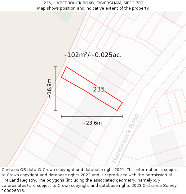 235, HAZEBROUCK ROAD, FAVERSHAM, ME13 7RB: Plot and title map