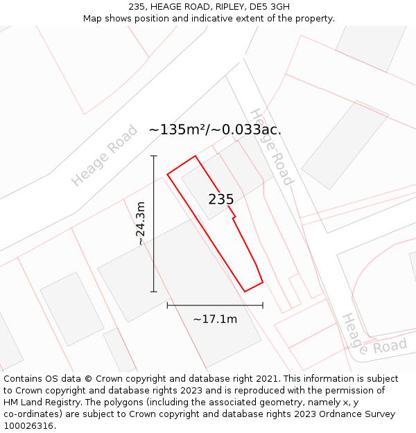 235, HEAGE ROAD, RIPLEY, DE5 3GH: Plot and title map
