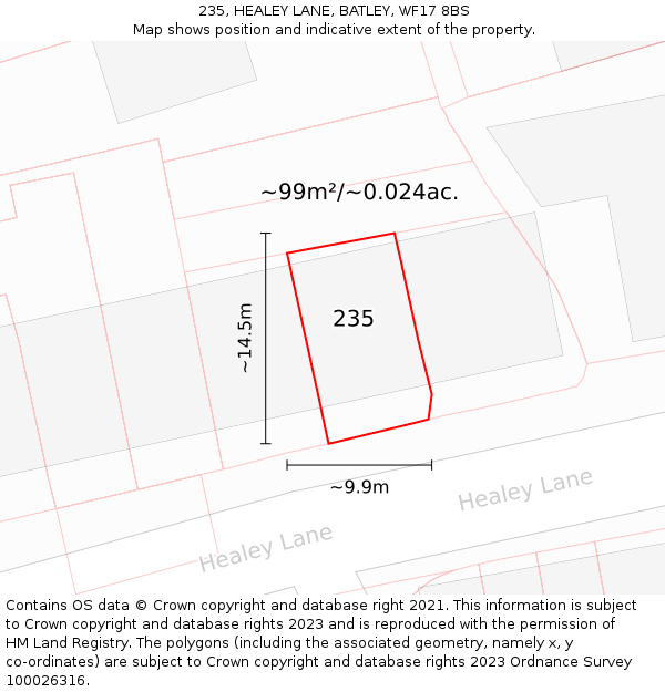 235, HEALEY LANE, BATLEY, WF17 8BS: Plot and title map