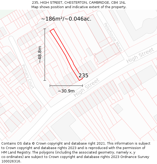 235, HIGH STREET, CHESTERTON, CAMBRIDGE, CB4 1NL: Plot and title map