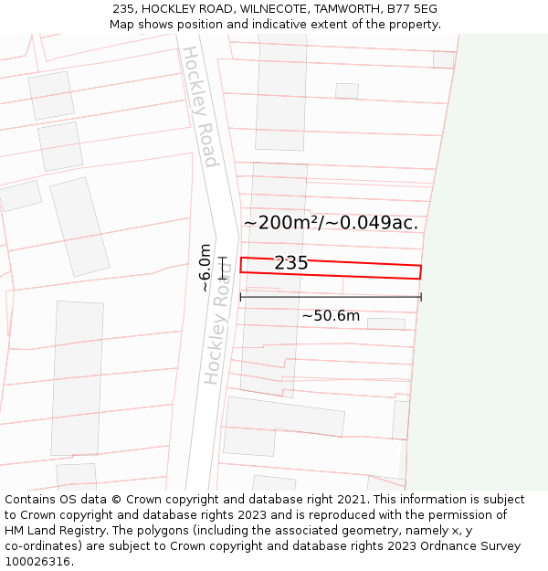 235, HOCKLEY ROAD, WILNECOTE, TAMWORTH, B77 5EG: Plot and title map