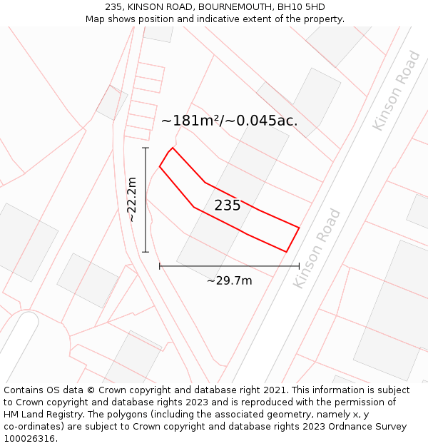 235, KINSON ROAD, BOURNEMOUTH, BH10 5HD: Plot and title map