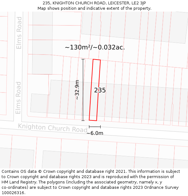 235, KNIGHTON CHURCH ROAD, LEICESTER, LE2 3JP: Plot and title map