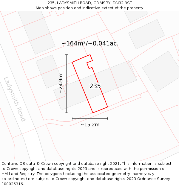 235, LADYSMITH ROAD, GRIMSBY, DN32 9ST: Plot and title map