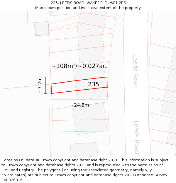 235, LEEDS ROAD, WAKEFIELD, WF1 2PS: Plot and title map