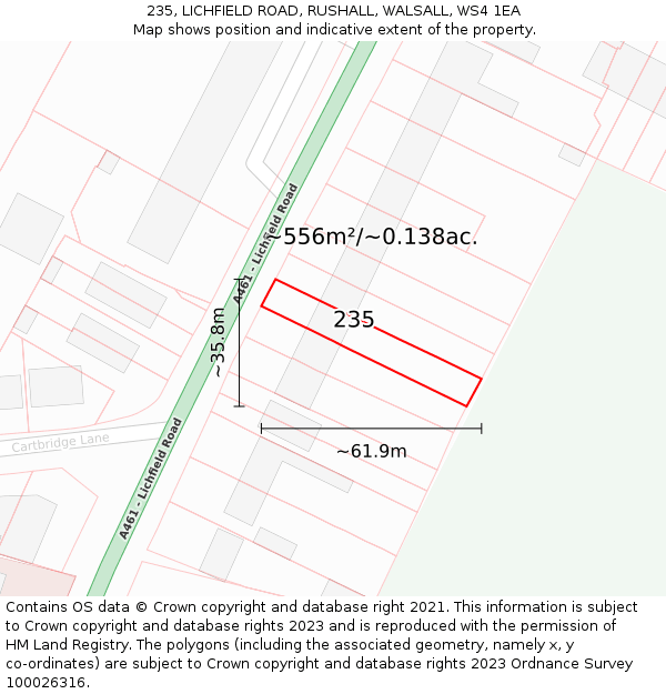 235, LICHFIELD ROAD, RUSHALL, WALSALL, WS4 1EA: Plot and title map
