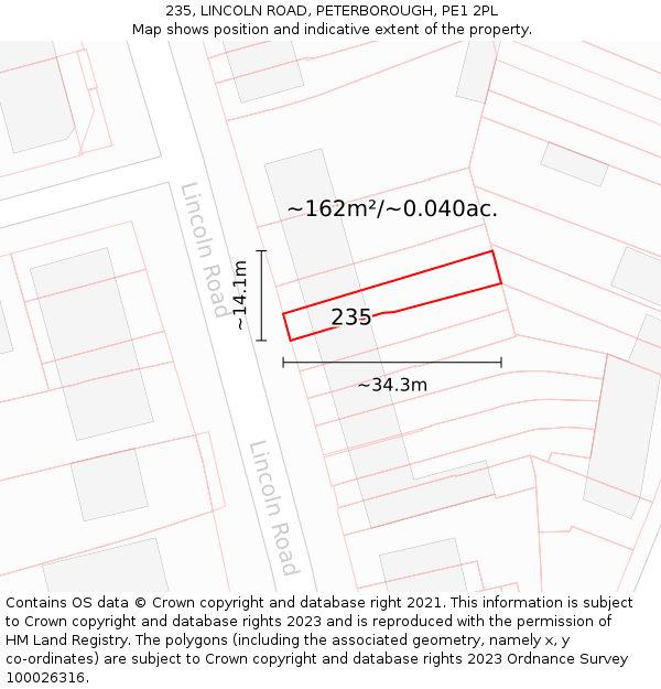 235, LINCOLN ROAD, PETERBOROUGH, PE1 2PL: Plot and title map