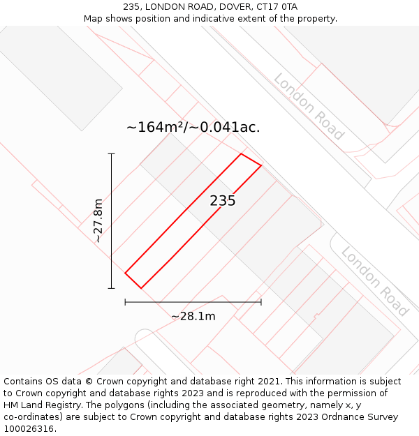 235, LONDON ROAD, DOVER, CT17 0TA: Plot and title map