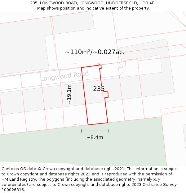 235, LONGWOOD ROAD, LONGWOOD, HUDDERSFIELD, HD3 4EL: Plot and title map