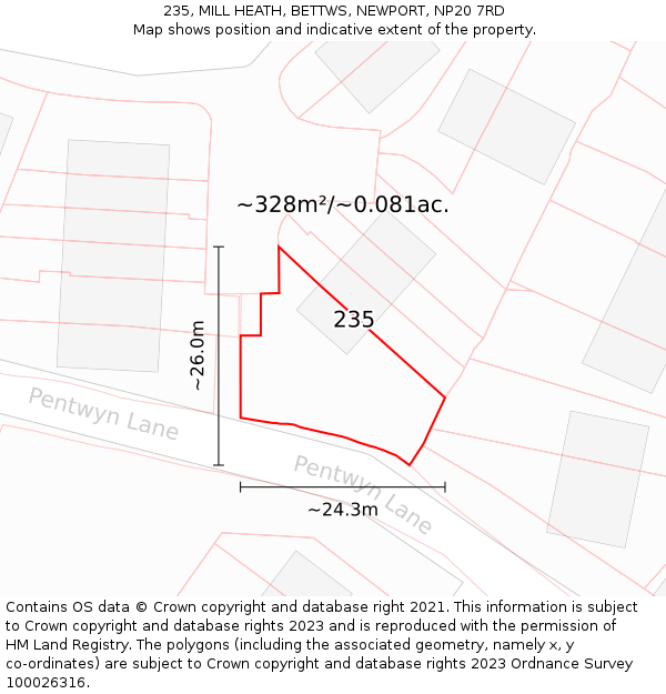 235, MILL HEATH, BETTWS, NEWPORT, NP20 7RD: Plot and title map