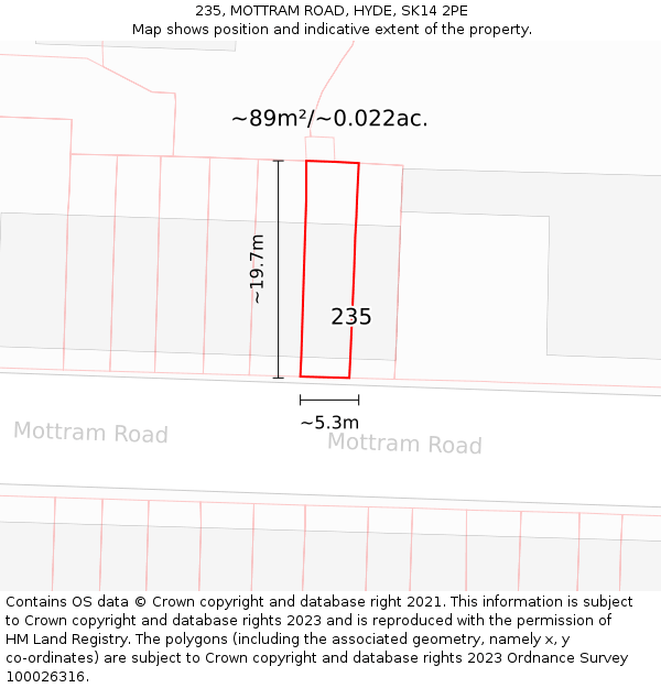 235, MOTTRAM ROAD, HYDE, SK14 2PE: Plot and title map