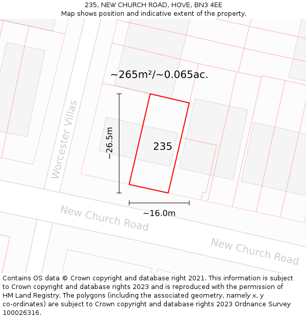 235, NEW CHURCH ROAD, HOVE, BN3 4EE: Plot and title map