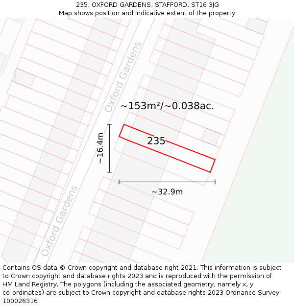 235, OXFORD GARDENS, STAFFORD, ST16 3JG: Plot and title map
