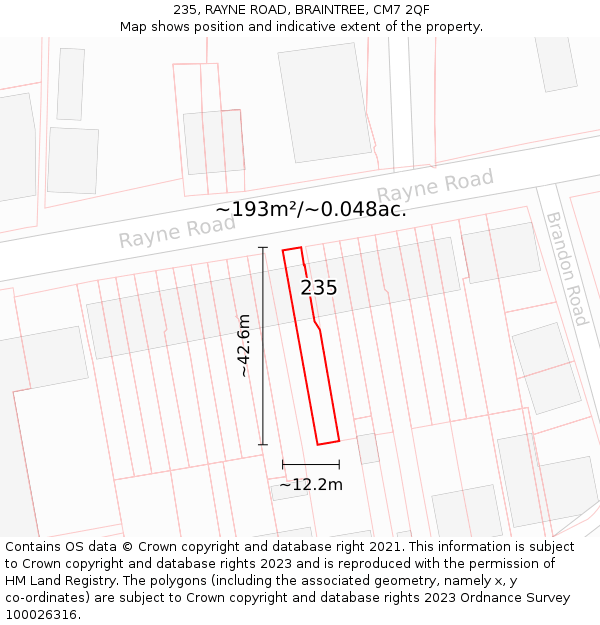 235, RAYNE ROAD, BRAINTREE, CM7 2QF: Plot and title map
