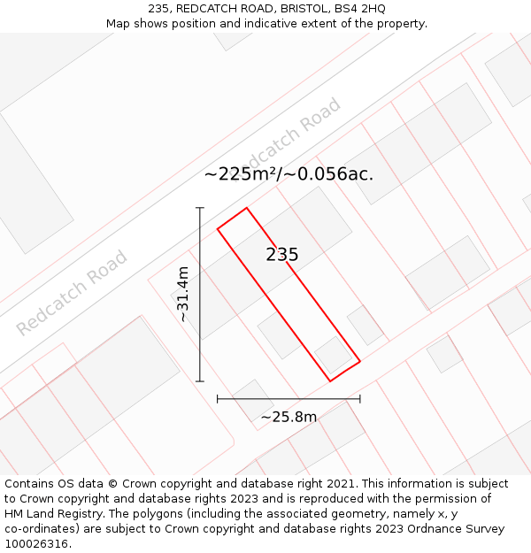 235, REDCATCH ROAD, BRISTOL, BS4 2HQ: Plot and title map